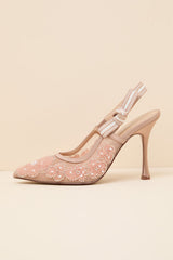 Bri Blush Mesh Ribbon Pointed-Toe Slingback Pumps