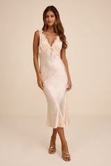 Marin Blush Satin Jacquard Slip Midi Dress