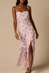 Kasha Light Pink Floral Asymmetrical Maxi Dress