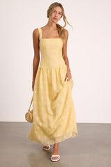 Starletta Yellow Embroidered Drop Waist Maxi Dress
