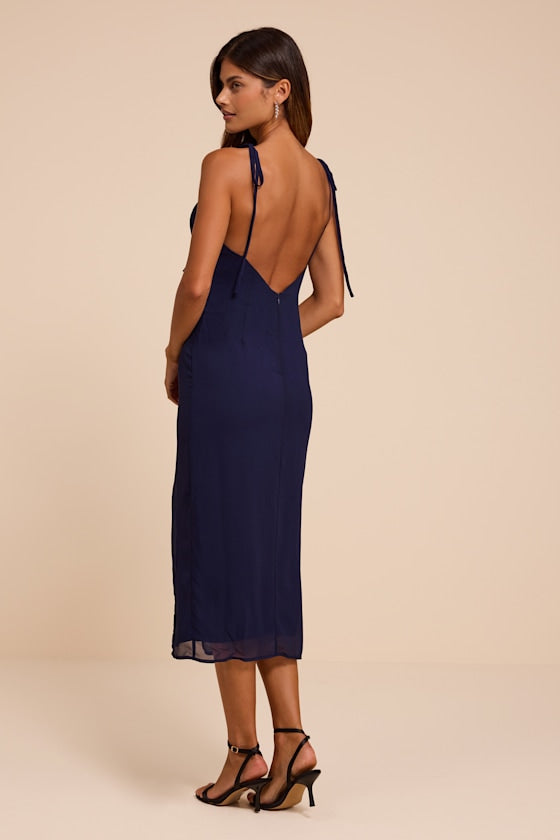 Rebecca Navy Tie-Strap Column Midi Dress