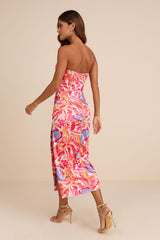 Deasia Pink Multi Floral Bustier Midi Dress