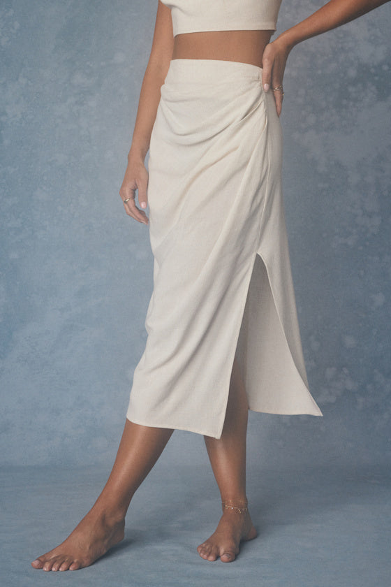 Asana Light Beige Linen Two-Piece Midi Dress