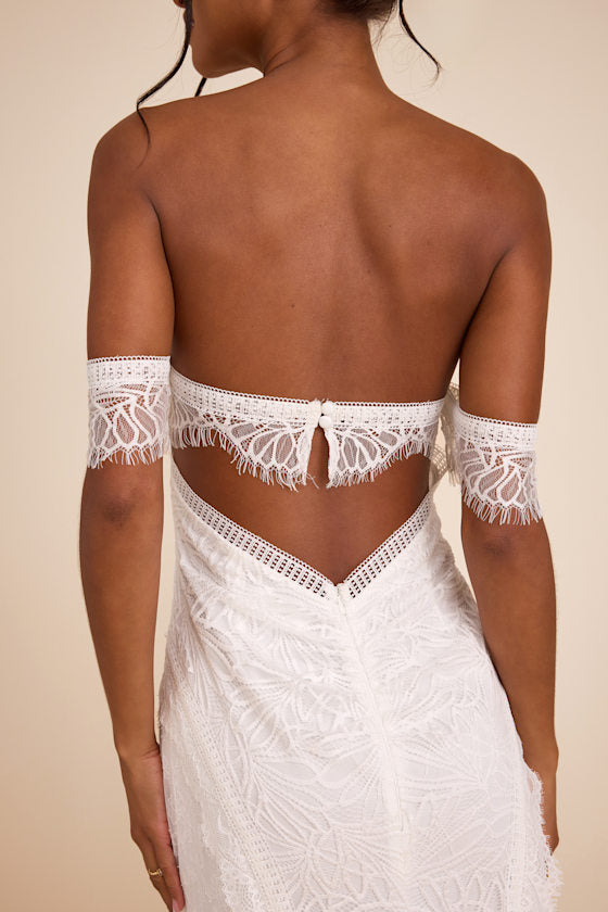 Faye White Embroidered Lace Off-the-Shoulder Maxi Dress