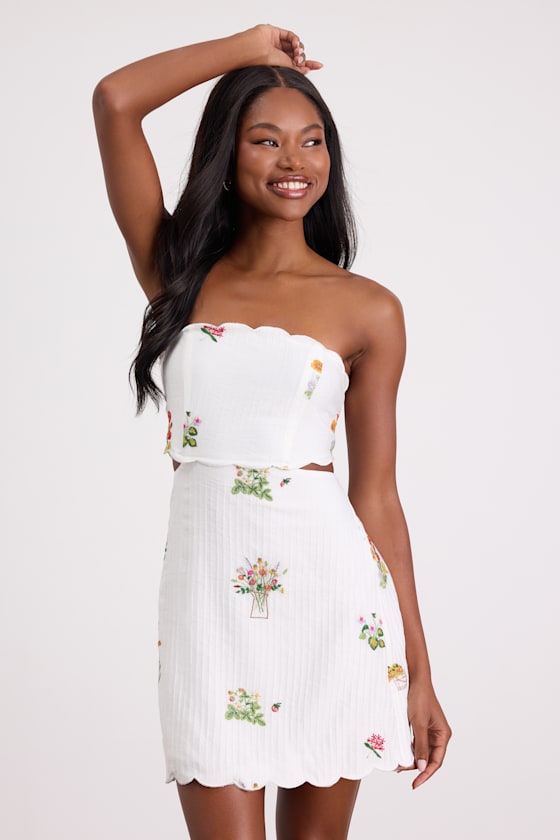 Alex White Embroidered Cutout Mini Dress