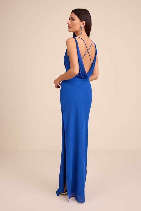 Marlesa Royal Blue Cowl Back Maxi Dress