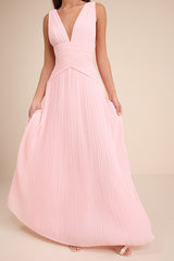 Kelina Light Pink Pleated Drop Waist Maxi Dress