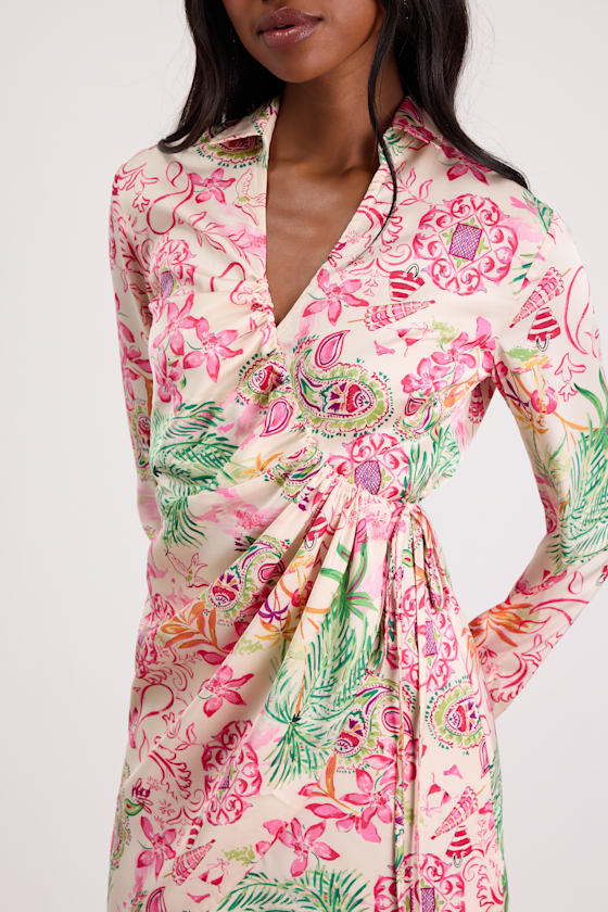 Darine Ivory Multi Boho Print Wrap Mini Dress