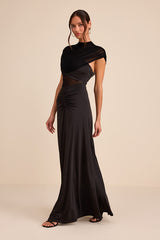 Murielle Black Mesh Ruched Maxi Dress