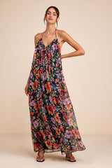 Ardelia Black Multi Floral Backless Shift Maxi Dress