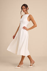 Kenly White Boat Neck Cutout Midi Dress