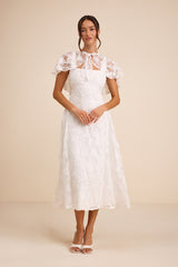 Nikola White Lace Sequin Cape Midi Dress