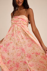 Dansa Blush Multi Floral Pleated Maxi Dress