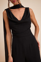 Kelila Black Cowl Neck Jumpsuit and Scarf Set