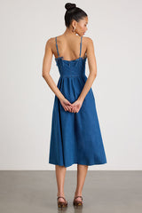 Londrina Medium Wash Denim Basque Waist Midi Dress