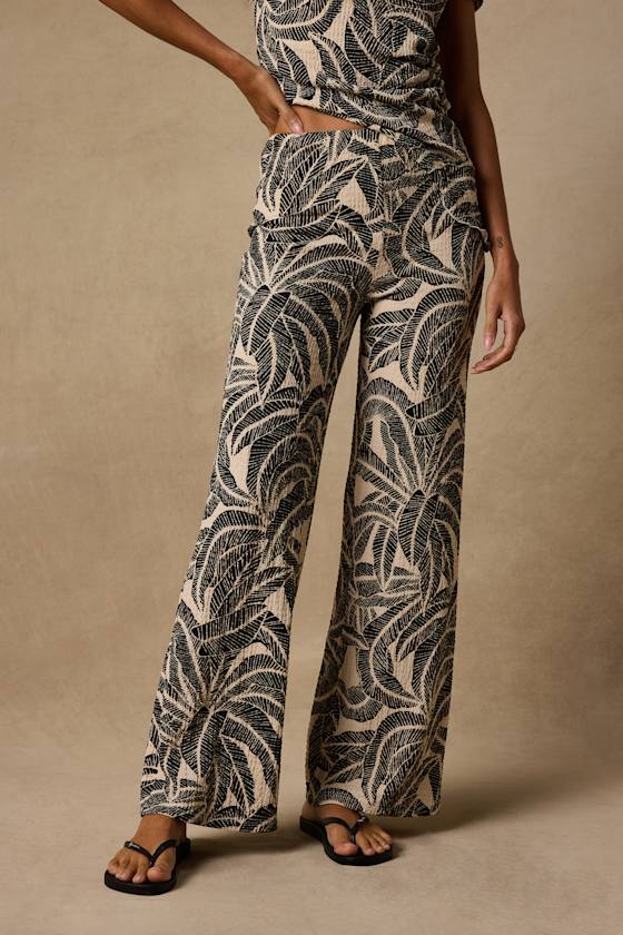 Maya Cream and Black Leaf Print Two-Piece Jumpsuit