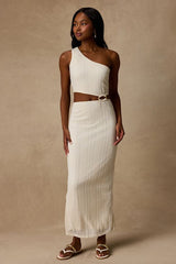 Camelia Cream Textured One-Shoulder Maxi Dress