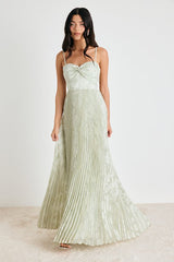 Candia Sage Floral Jacquard Satin Maxi Dress