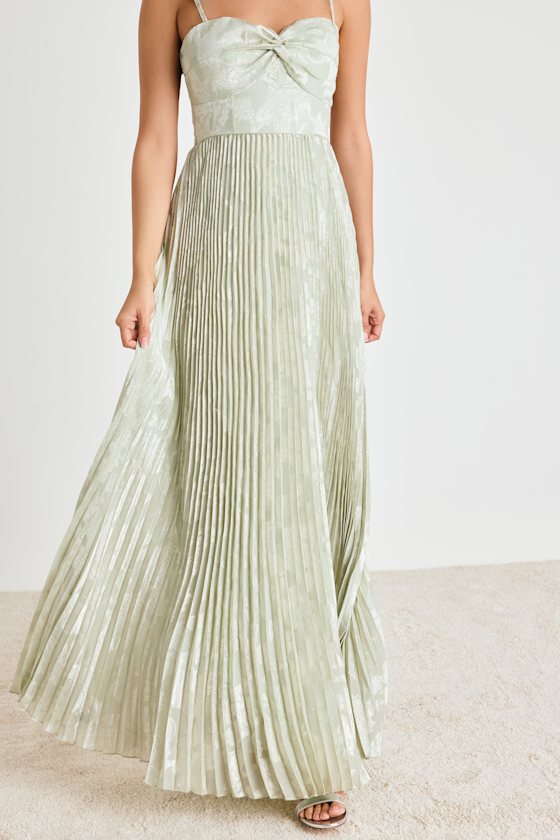 Candia Sage Floral Jacquard Satin Maxi Dress