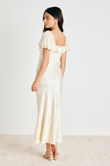 Farina Cream Floral Jacquard Puff Sleeve Maxi Dress