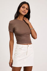 Saige Brown Jersey Knit Short Sleeve Tee