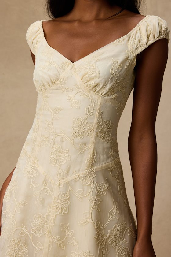 Aura Pale Yellow Embroidered Mini Dress