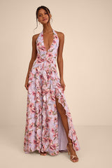 Oleta Lavender Multi Floral Ruffled Maxi Dress