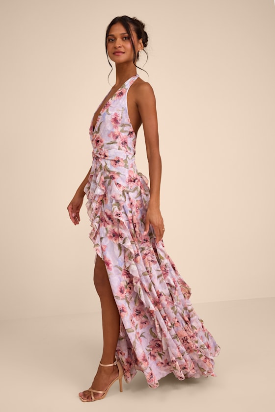 Oleta Lavender Multi Floral Ruffled Maxi Dress