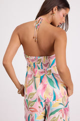 Prilla Pink Multi Abstract Halter Tank Top