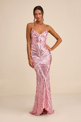 Sparkle 'til Dawn Light Pink Sequin Lace-Up Mermaid Maxi Dress