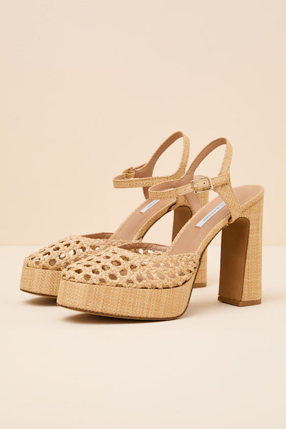 Lexie Natural Raffia Ankle Strap Platform Heels