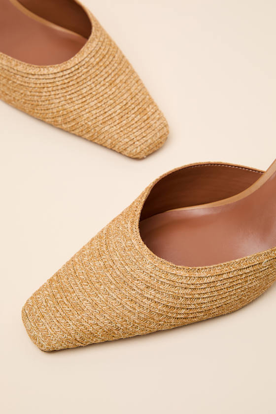 Alyse Natural Raffia Pointed-Toe Mule Pumps