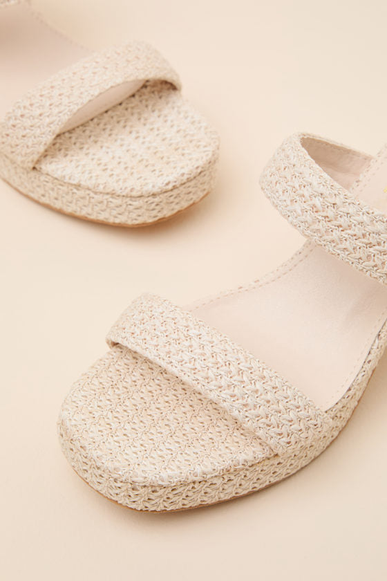 Echo Natural Raffia Platform High Heel Slide Sandals