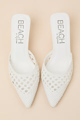 Tia White Woven Pointed-Toe Mule Pumps