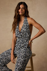 Elodie Black Multi Boho Print Backless Jumpsuit