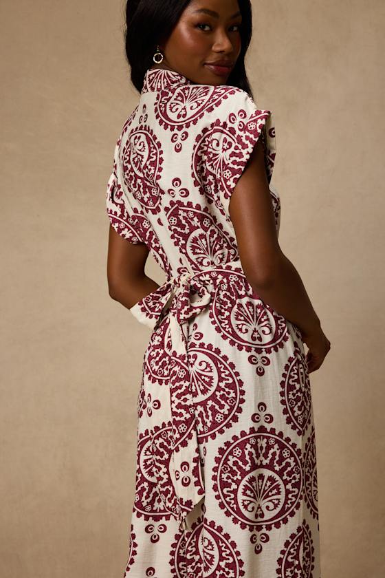 Dolla White and Magenta Boho Print Wide-Leg Jumpsuit