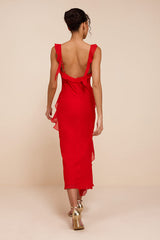 Remmy Red Ruffled Slip Midi Dress