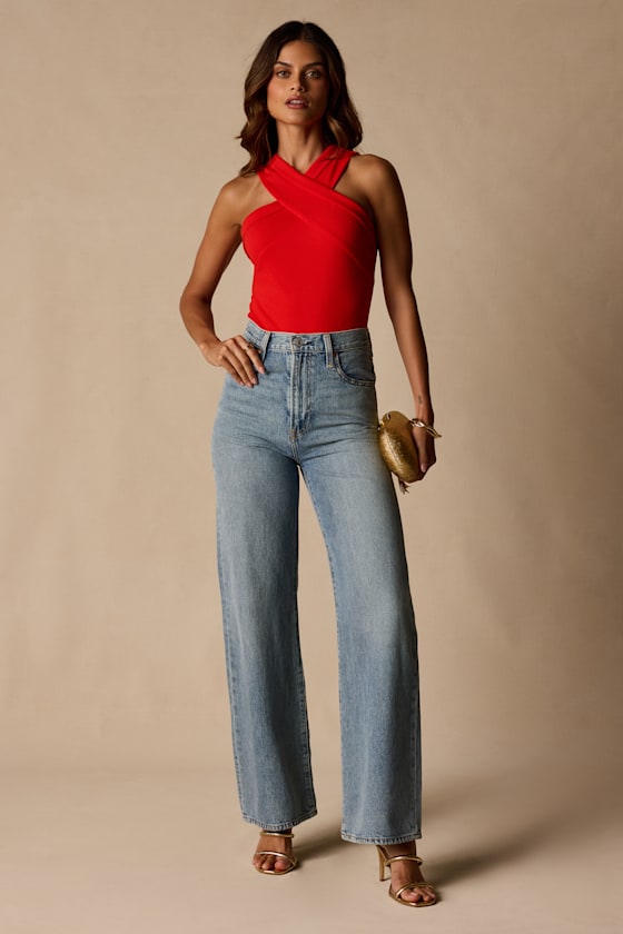 Berlinda Red Orange Cross-Front Bodysuit