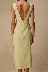 Connie Light Chartreuse Lace Tie-Front Midi Dress