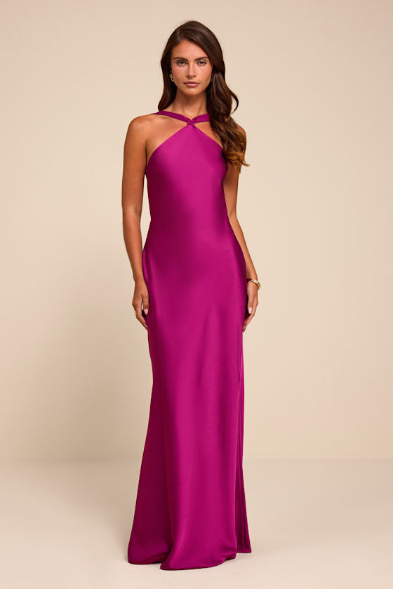 Sienna Magenta Satin Backless Maxi Dress