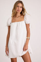Mirela White Textured Shift Mini Dress