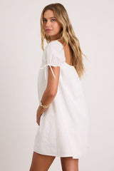Mirela White Textured Shift Mini Dress