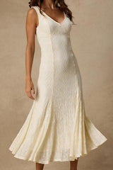 Effie Cream Lace V-Neck Midi Dress
