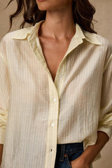Petra Light Yellow Pinstriped Button-Up Top