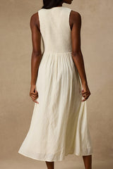 Nala Ivory Smocked Tie-Front Midi Dress