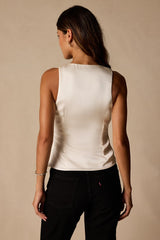 Nevaeh Ivory Satin Surplice Tank Top