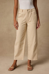 Darice Beige Striped Twill High-Rise Ankle Pants