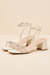 Zoelle Ivory Rhinestone Low Heel Ankle Strap Sandals