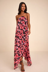 Dezzi Black Multi Floral Halter Shift Maxi Dress