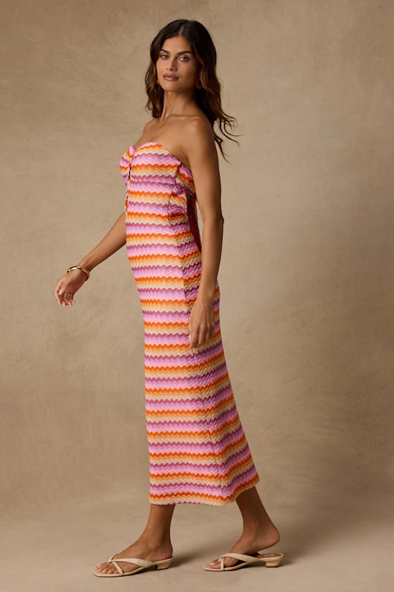 Skylaine Pink Multi Crochet Midi Dress